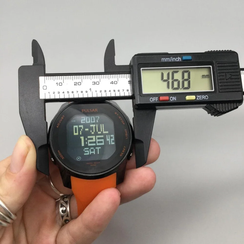 Pulsar W861-X006 Mens Watch 47mm Digital Black Orange Rubber New Battery